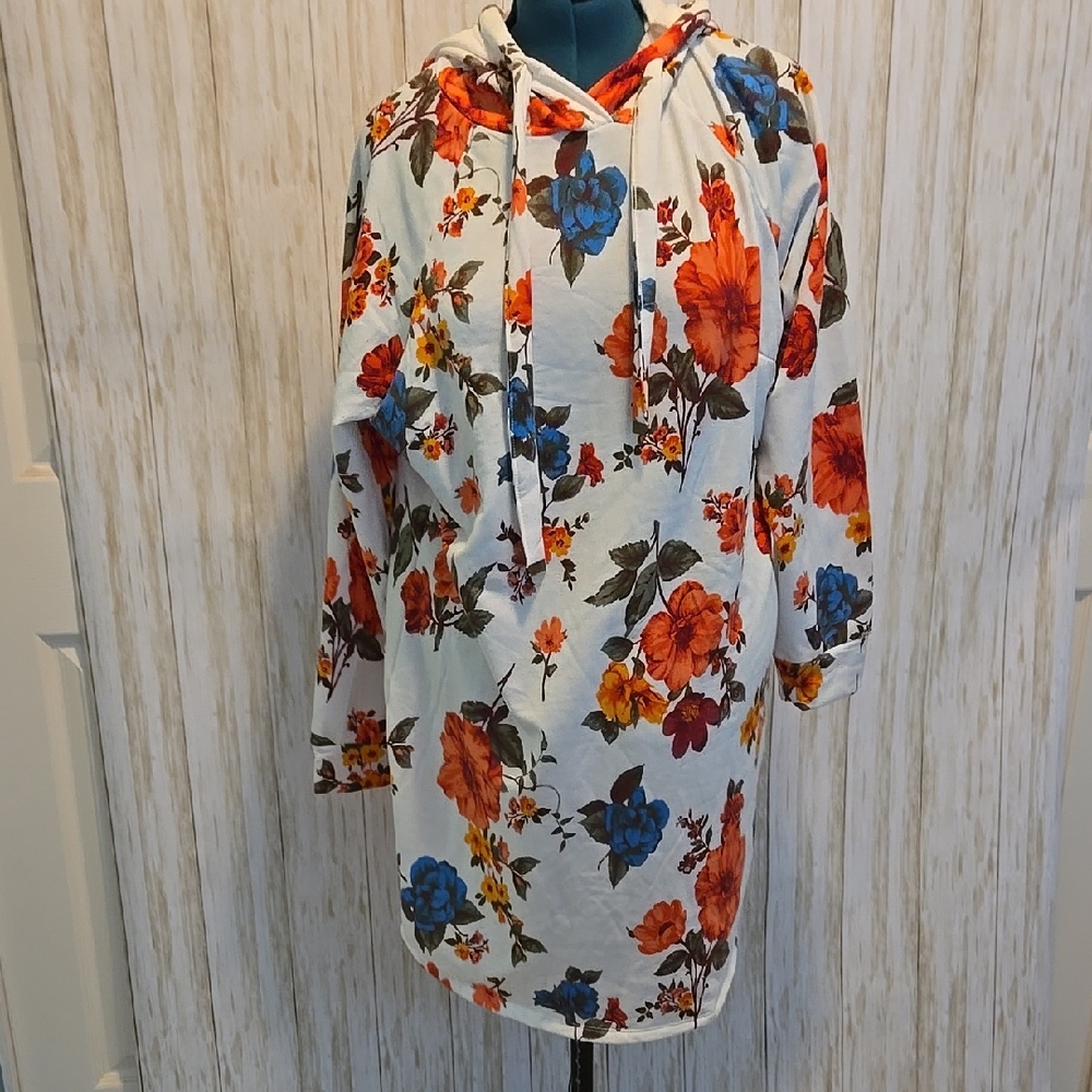 Floral Hoodie Dress with Drawstring